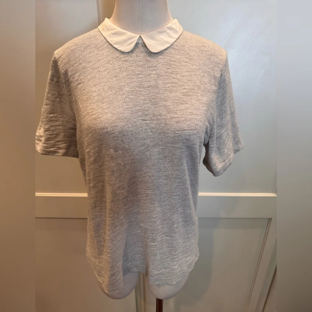Women's Gray Top White Collar Classic Blouse J Crew - Picture 1 of 5